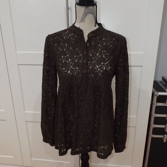 Michael Kors Brown Lace Long Sleeve Blouse Top SP - Picture 1 of 7
